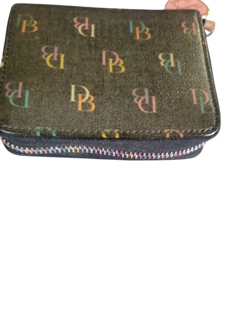 Dooney & Bourke Rainbow Multicolor DB Signature Logo Zip Wallet and Heart Charm - Picture 5 of 8